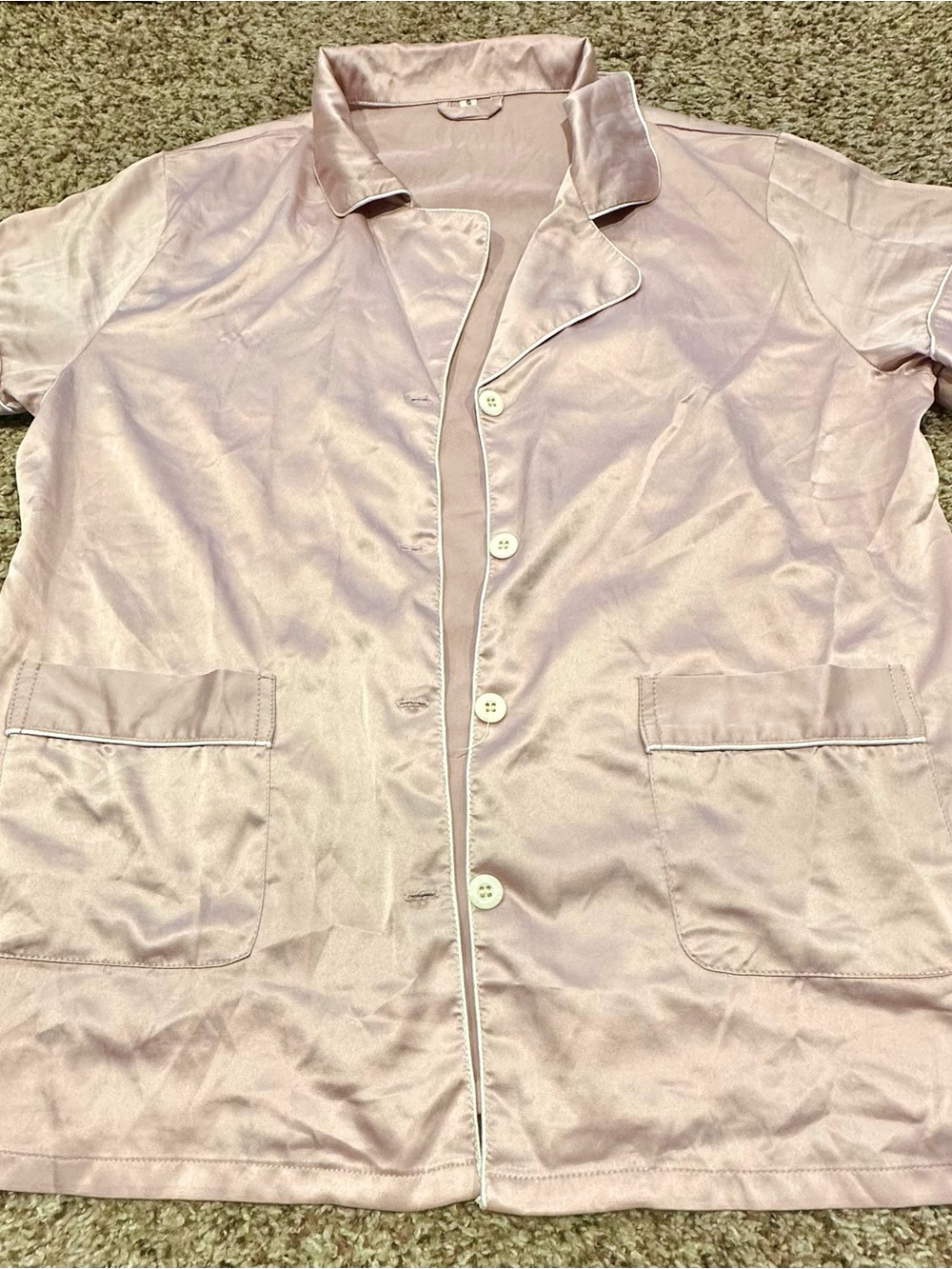 Women’s Lightweight Satin Button-Front Pajama Set (top and shorts) in Light Pink